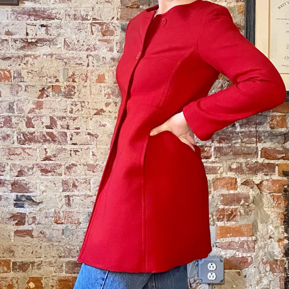 wool cherry red paneled peacoat